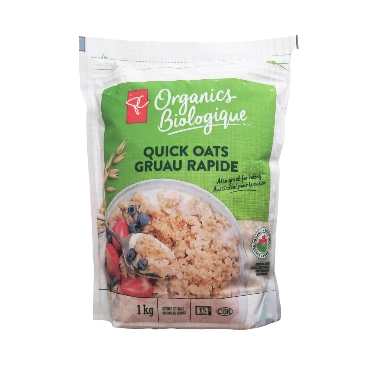 President's Choice Organics Quick Oats, 1kg/2.2 lbs. Bag